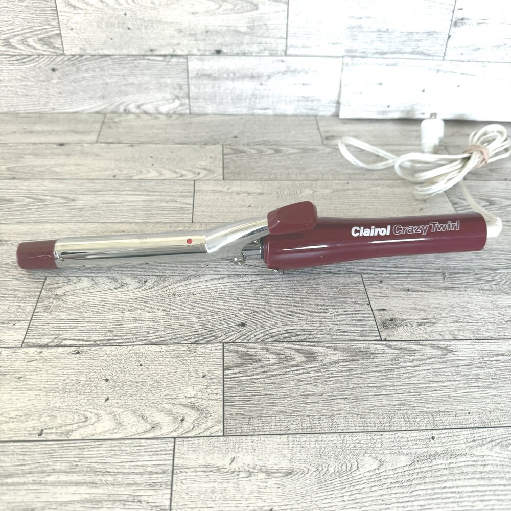 Clairol Crazy Twirl Curling Iron Maroon Vintage Model DC-3 Chrome Barrel